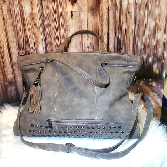 GREY  STUDDED BAG, WEEKENDER, DIAPER BAG, PURSE - Picture 1 of 11